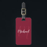Modern Personlig Monogram och Namn Burgundy Red Bagagebricka<br><div class="desc">Personlig Monogram och Namn som ger personlig namn i vitt,  modernt typsnitt av typen stil och monogram i ljusrött,  modernt typsnitt av typen stil som bakgrunden är rött rött.

Perfekt som helgdag,  familjeåterförening,  tack för marskalkar och gåva för speciella tillfällen.</div>