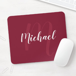 Modern Personlig Monogram och Namn Burgundy Red Musmatta