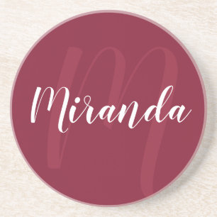 Modern Personlig Monogram och Namn Burgundy Red Underlägg