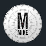 Modern Personlig Monogram och Namn Darttavla<br><div class="desc">Modern svart och vit monogramdesign med personlig monogram och namn i modernt fet sans serif font stil.
Unik gåva till pappa, make, mor- och farföräldrar med mera.
Även perfekt som modernt loft/minimalistiskt tillbehör för hemmabruk, födelsedagspresent, helgdag, familjeåterföreningsgåva, hemmauppvärmningspregift och gåva vid särskilda tillfällen.</div>
