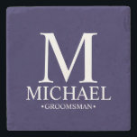 Modern Personlig Monogram och Namn Groomsman Stenunderlägg<br><div class="desc">Modern Personlig Groomsman-presenter med personlig monogram,  groomsmans namn och titel i klassiskt serif font stil. Även perfekt för bästa man,  Far i Briden med mera.</div>