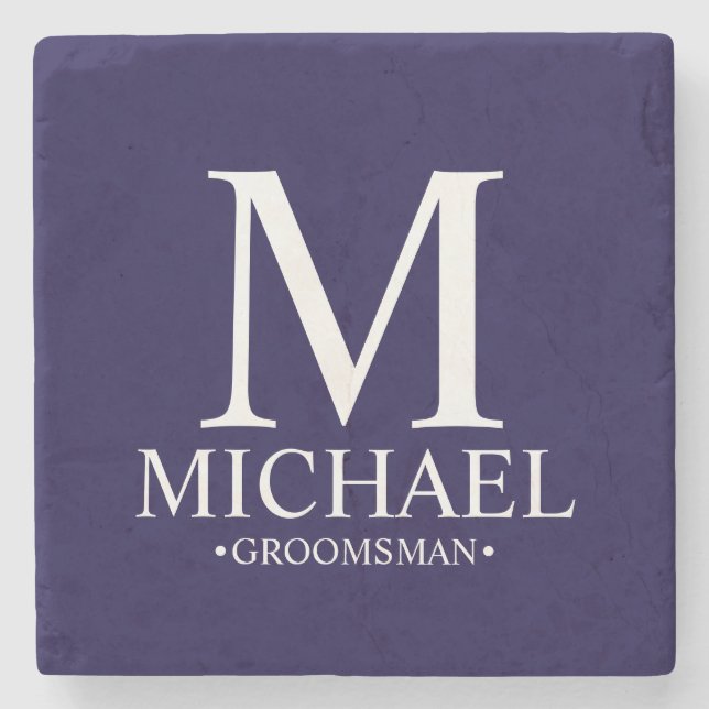 Modern Personlig Monogram och Namn Groomsman Stenunderlägg (Framsidan)