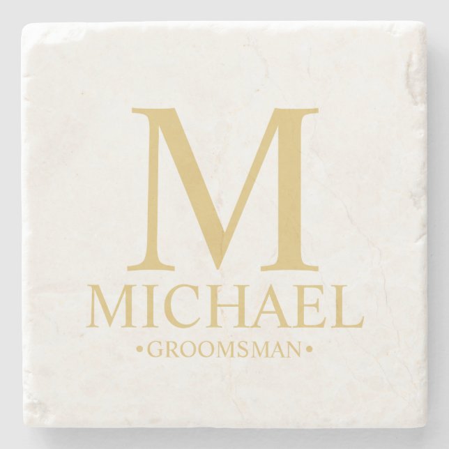 Modern Personlig Monogram och Namn Groomsman Stenunderlägg (Framsidan)
