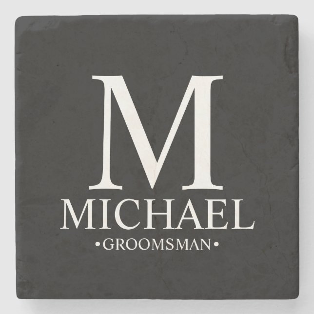 Modern Personlig Monogram och Namn Groomsman Stenunderlägg (Framsidan)