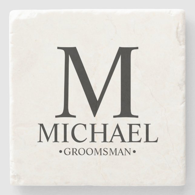 Modern Personlig Monogram och Namn Groomsman Stenunderlägg (Framsidan)