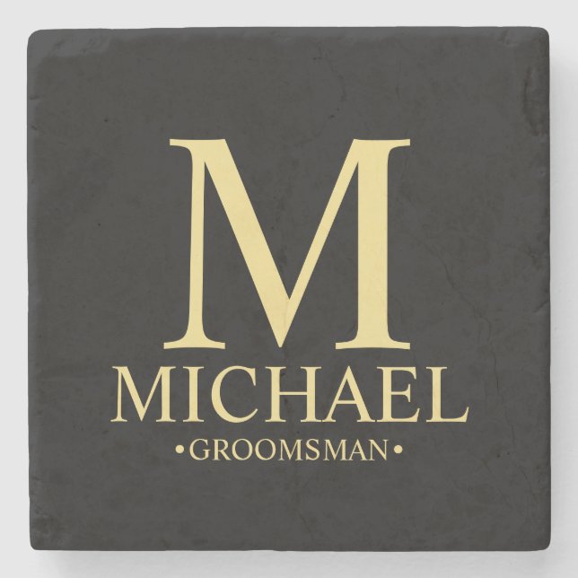 Modern Personlig Monogram och Namn Groomsman Stenunderlägg (Framsidan)
