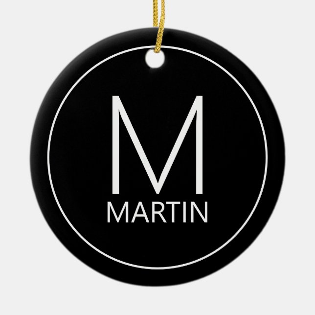 Modern Personlig Monogram och Namn Julgransprydnad Keramik (Framsidan)