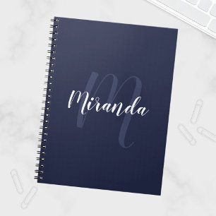 Modern Personlig Monogram och Namn marinblått Anteckningsbok
