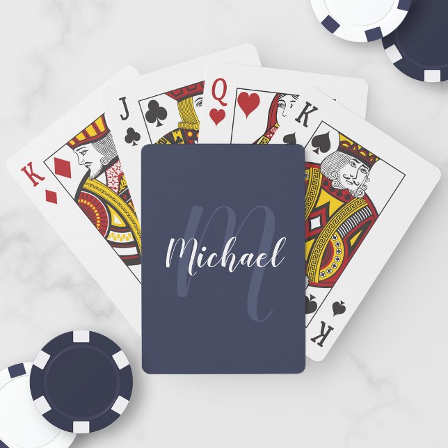 Modern Personlig Monogram och Namn marinblått Casinokort (Skapare uppladdad)