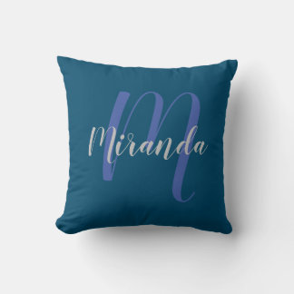 Modern Personlig Monogram och Namn marinblått Kudde