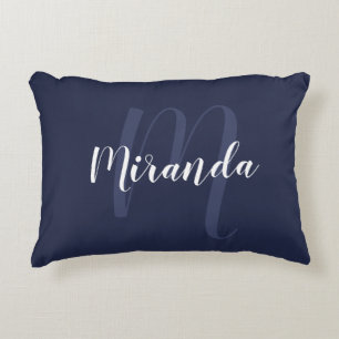 Modern Personlig Monogram och Namn marinblått Prydnadskudde