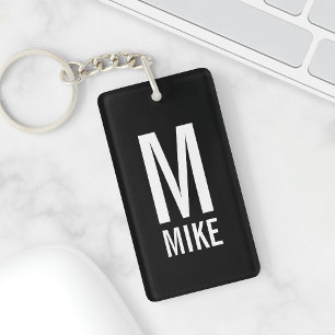 Modern Personlig Monogram och Namn Nyckelring