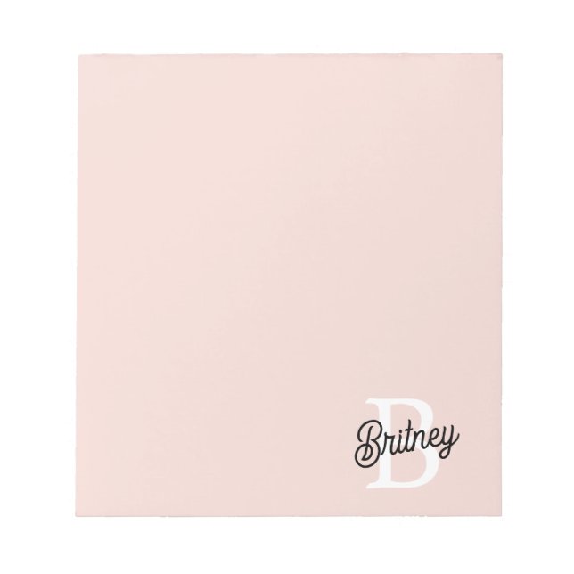 Modern Personlig Monogram och Namn Pastel Rosa Anteckningsblock (Framsida)