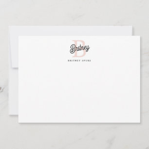 Modern Personlig Monogram och Namn Pastel Rosa Anteckningskort