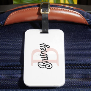 Modern Personlig Monogram och Namn Pastel Rosa Bagagebricka