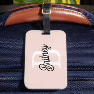 Modern Personlig Monogram och Namn Pastel Rosa Bagagebricka