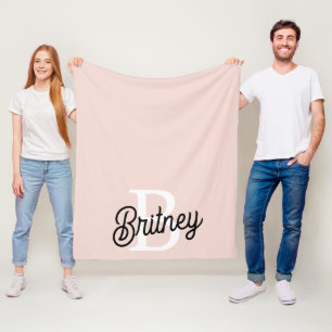 Modern Personlig Monogram och Namn Pastel Rosa Fleecefilt