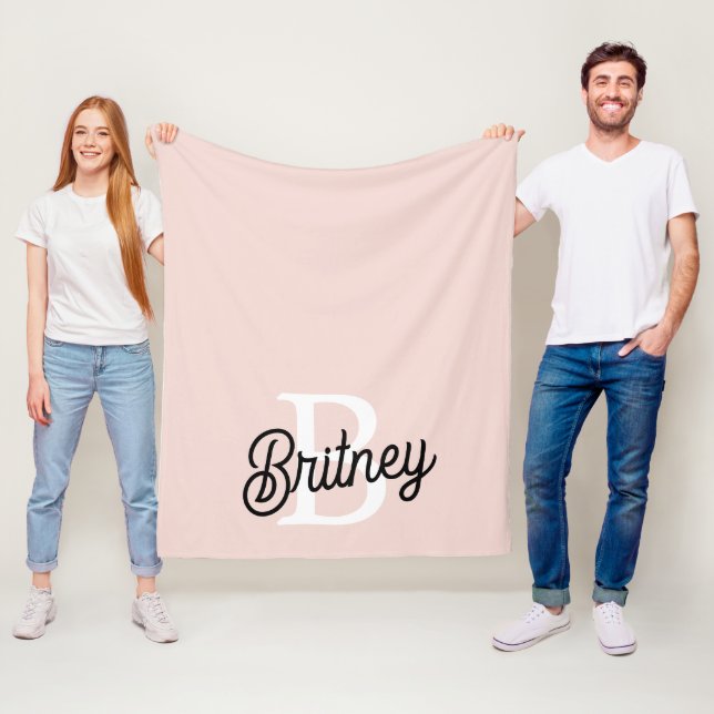 Modern Personlig Monogram och Namn Pastel Rosa Fleecefilt (På plats)