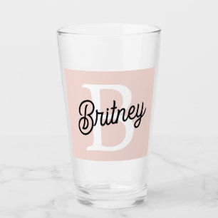 Modern Personlig Monogram och Namn Pastel Rosa Glaskopp