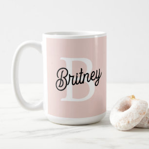 Modern Personlig Monogram och Namn Pastel Rosa Kaffemugg