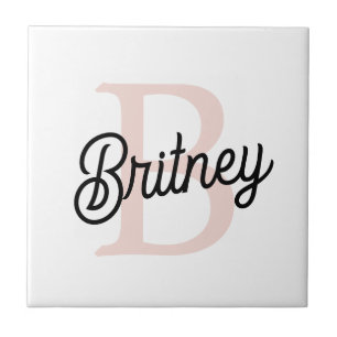 Modern Personlig Monogram och Namn Pastel Rosa Kakelplatta