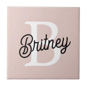 Modern Personlig Monogram och Namn Pastel Rosa Kakelplatta