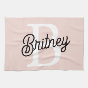 Modern Personlig Monogram och Namn Pastel Rosa Kökshandduk