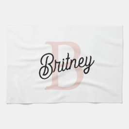 Modern Personlig Monogram och Namn Pastel Rosa Kökshandduk