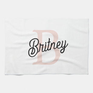 Modern Personlig Monogram och Namn Pastel Rosa Kökshandduk