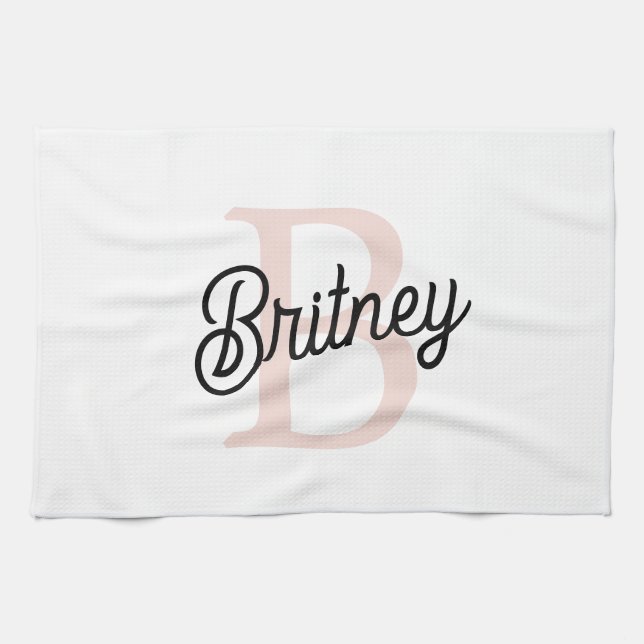 Modern Personlig Monogram och Namn Pastel Rosa Kökshandduk (Horisontell)