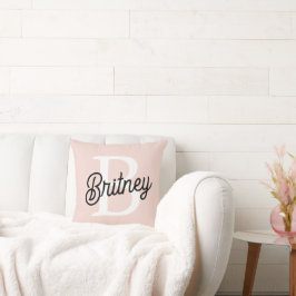 Modern Personlig Monogram och Namn Pastel Rosa Kudde