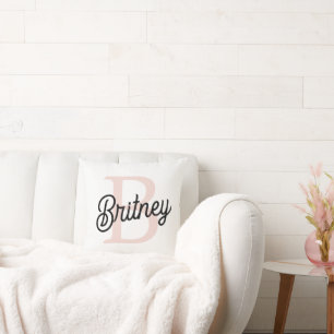 Modern Personlig Monogram och Namn Pastel Rosa Kudde