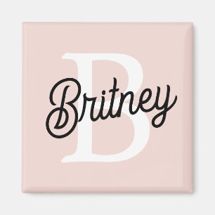 Modern Personlig Monogram och Namn Pastel Rosa Magnet