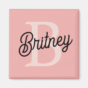Modern Personlig Monogram och Namn Pastel Rosa Magnet