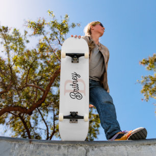 Modern Personlig Monogram och Namn Pastel Rosa Mini Skateboard Bräda 18,5 Cm