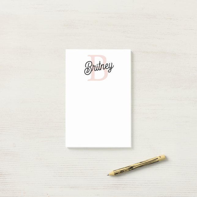 Modern Personlig Monogram och Namn Pastel Rosa Post-it Block (På skrivbordet)