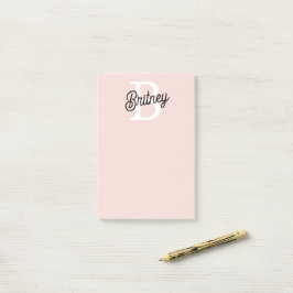 Modern Personlig Monogram och Namn Pastel Rosa Post-it Block