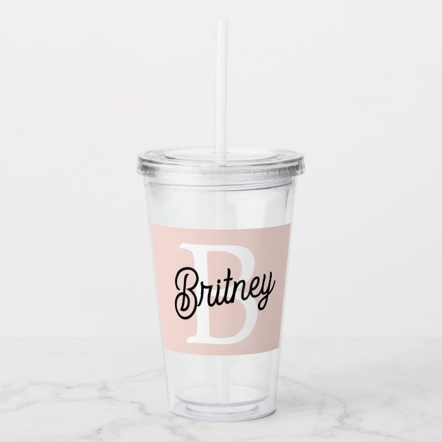 Modern Personlig Monogram och Namn Pastel Rosa Take Away Mugg (Framsida)