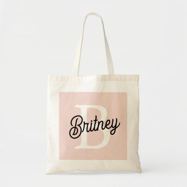 Modern Personlig Monogram och Namn Pastel Rosa Tygkasse (Framsidan)