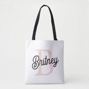 Modern Personlig Monogram och Namn Pastel Rosa Tygkasse
