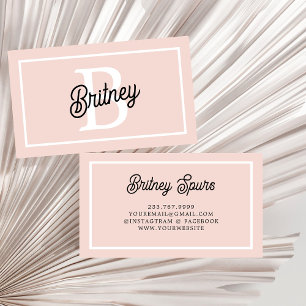 Modern Personlig Monogram och Namn Pastel Rosa Visitkort