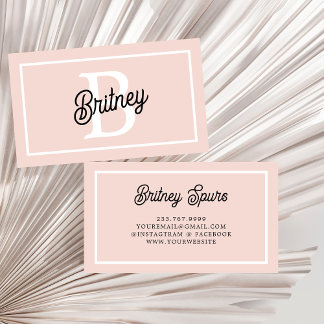 Modern Personlig Monogram och Namn Pastel Rosa Visitkort