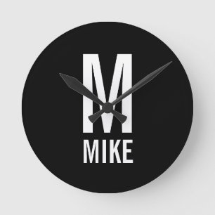 Modern Personlig Monogram och Namn Rund Klocka