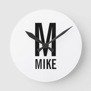 Modern Personlig Monogram och Namn Rund Klocka