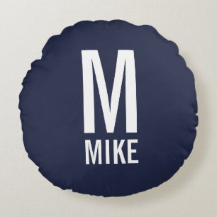 Modern Personlig Monogram och Namn Rund Kudde