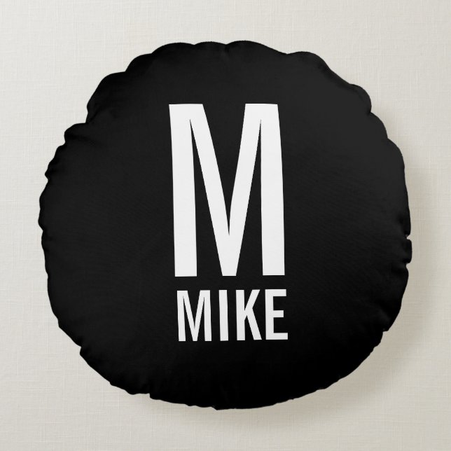 Modern Personlig Monogram och Namn Rund Kudde (Framsidan)