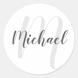 Modern Personlig Monogram och Namn Runt Klistermärke