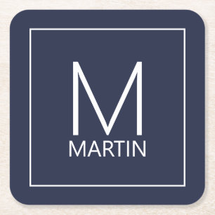 Modern Personlig Monogram och Namn Square Papper Underlägg Papper Kvadrat