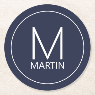 Modern Personlig Monogram och Namn Underlägg Papper Rund