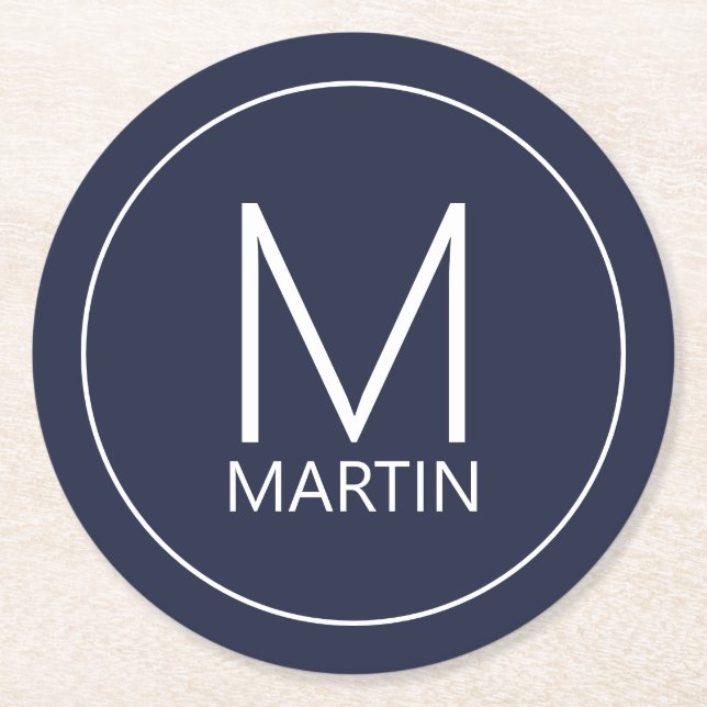 Modern Personlig Monogram och Namn Underlägg Papper Rund (Framsidan)